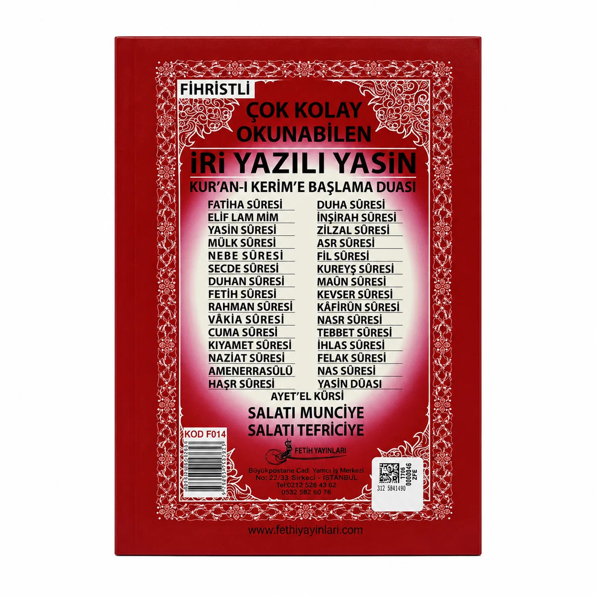 Çanta Boy Arapça İri Yazılı Yasin-i Şerif