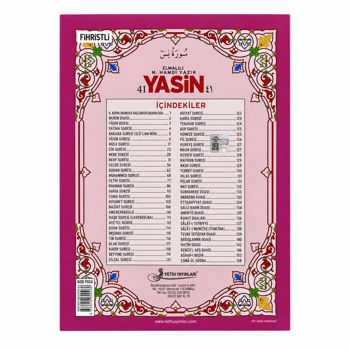 Rahle Boy Genişletilmiş Türkçeli Yasin-i Şerif (160 Sayfa)