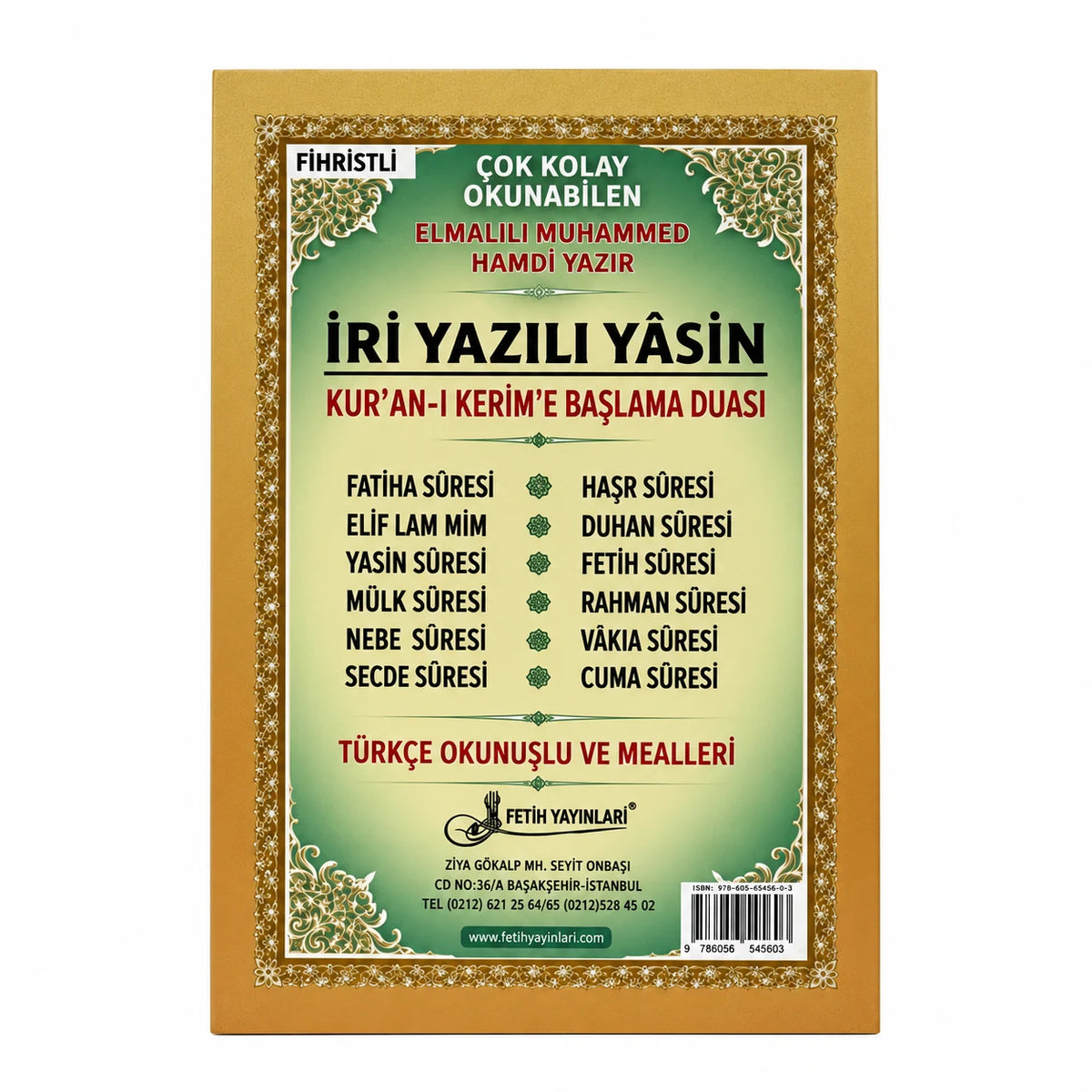 Orta Boy İri Yazılı Türkçe Okunuşlu ve Mealli Yasin-i Şerif