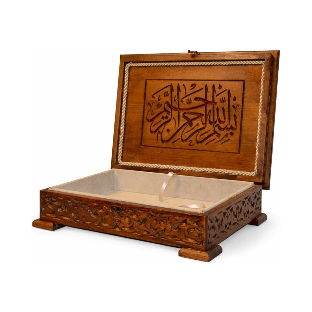Ahşap Oymalı Kur'an-ı Kerim Kutusu – Cami Boy (29x37 cm)