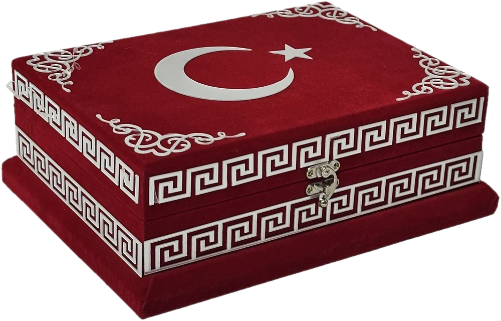 Orta Boy Ayyıldızlı Kadife Kaplı Sandıklı Kur'an-ı Kerim